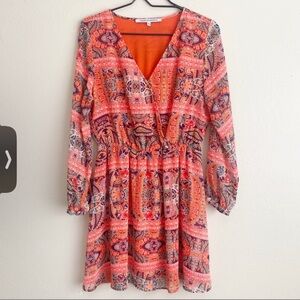 Collective Concepts Vibrant Orange and Pink Long Sleeve Dress